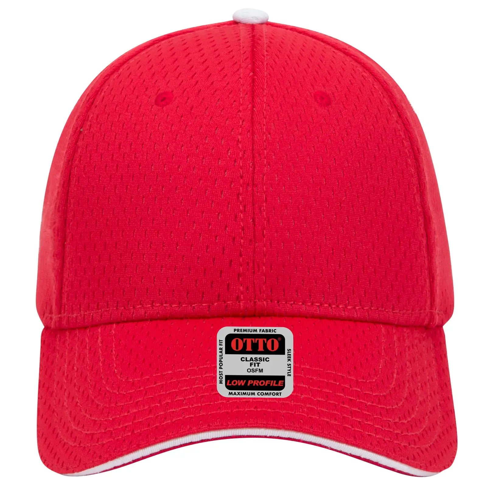 OTTO 23-368 6 Panel Low Profile Baseball Cap - Red/Red/Wht - Red/Red/Wht / 6 1/2’’ - 7 5/8’’