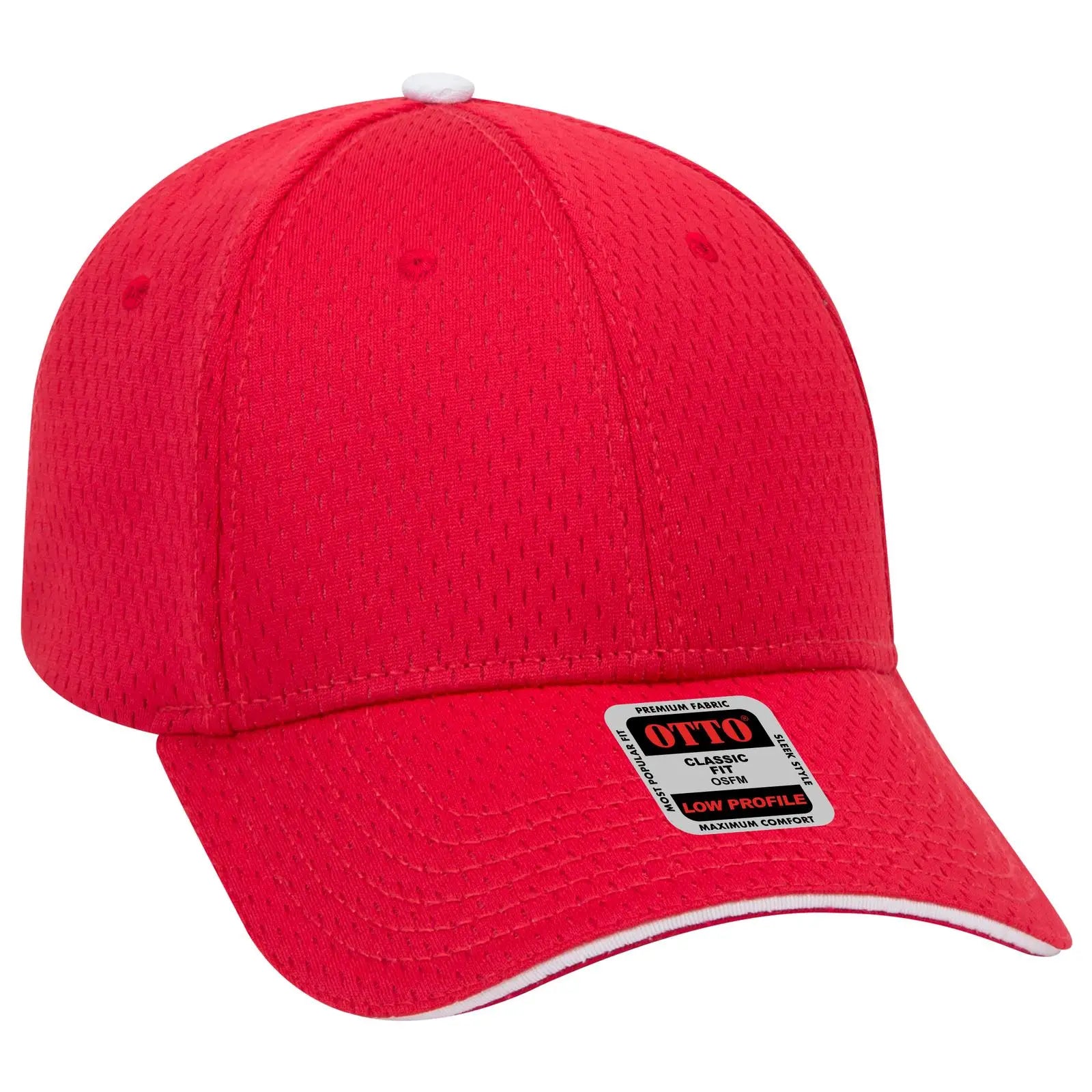 OTTO 23-368 6 Panel Low Profile Baseball Cap - Red/Red/Wht - Red/Red/Wht / 6 1/2’’ - 7 5/8’’