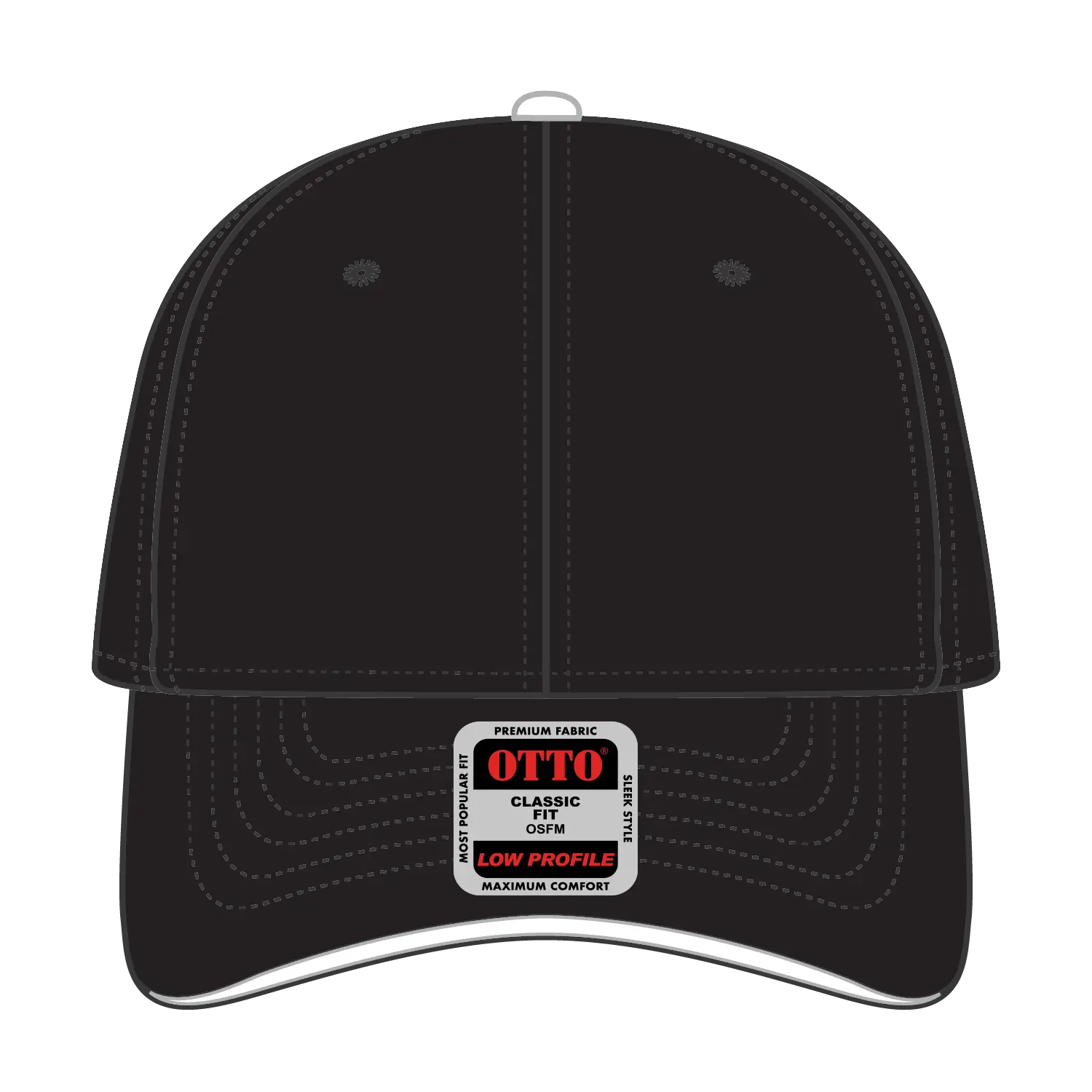 OTTO 23-370 6 Panel Low Profile Baseball Cap - Blk/Blk/Wht - Blk/Blk/Wht / 6 1/2’’ - 7 5/8’’