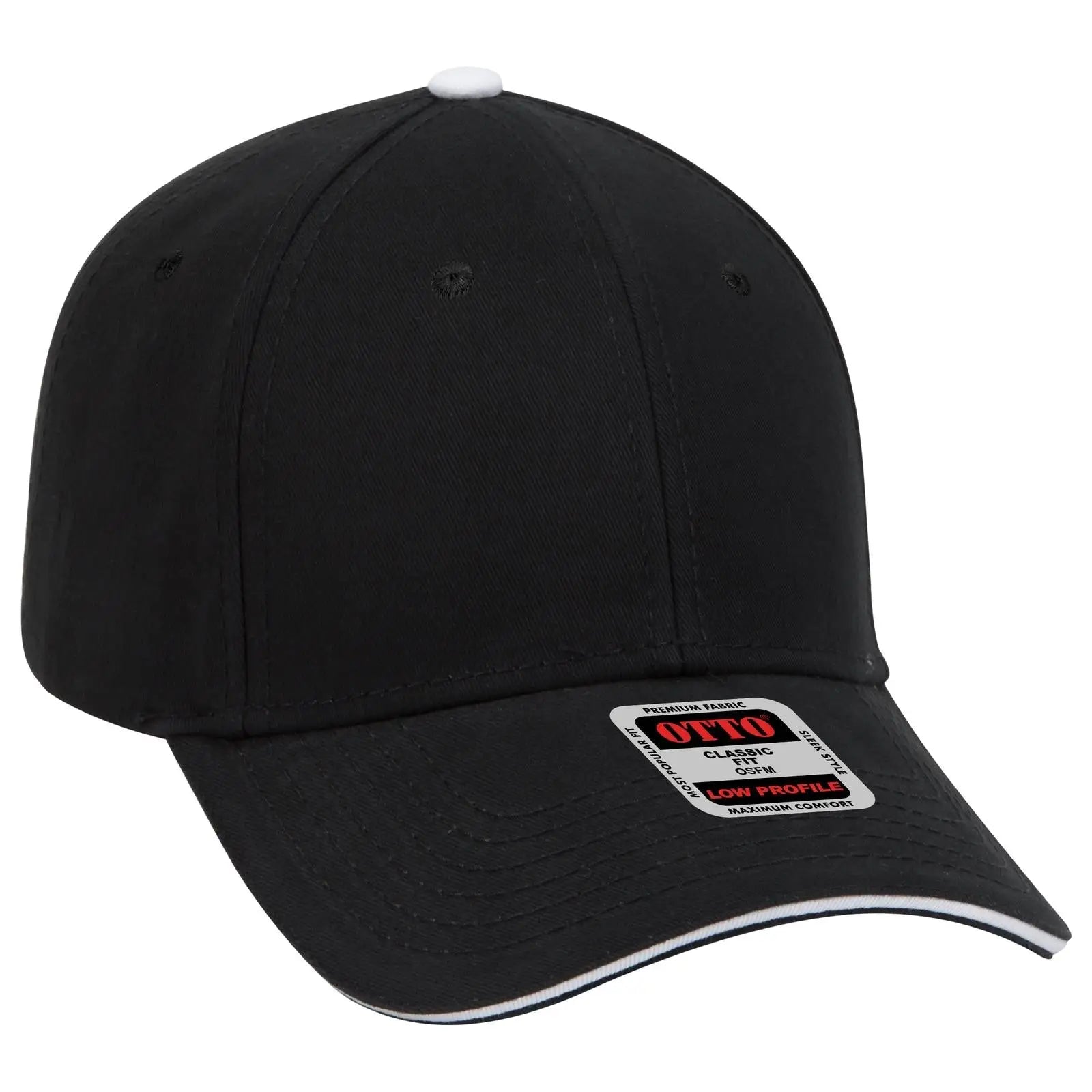 OTTO 23-370 6 Panel Low Profile Baseball Cap - Blk/Blk/Wht - Blk/Blk/Wht / 6 1/2’’ - 7 5/8’’