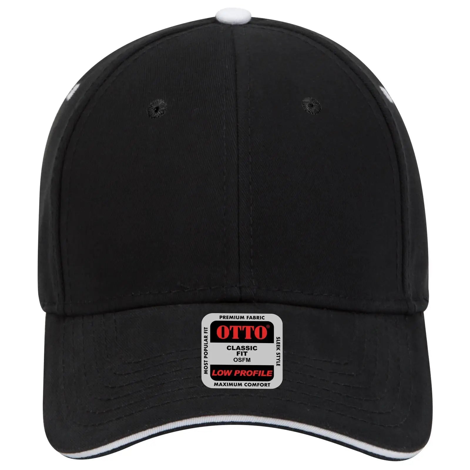 OTTO 23-370 6 Panel Low Profile Baseball Cap - Blk/Blk/Wht - Blk/Blk/Wht / 6 1/2’’ - 7 5/8’’