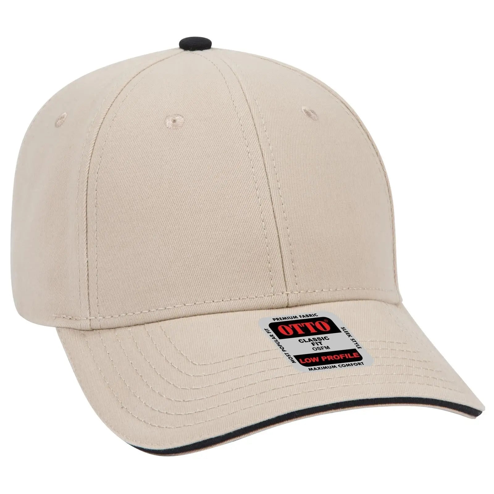OTTO 23-370 6 Panel Low Profile Baseball Cap - Kha/Kha/Blk - Kha/Kha/Blk / 6 1/2’’ - 7 5/8’’