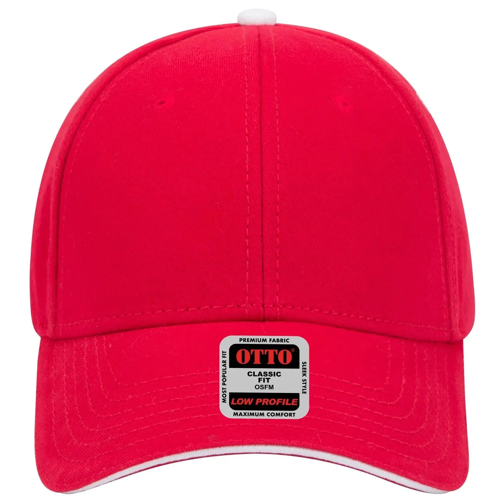 OTTO 23-370 6 Panel Low Profile Baseball Cap - Red/Red/Wht - Red/Red/Wht / 6 1/2’’ - 7 5/8’’