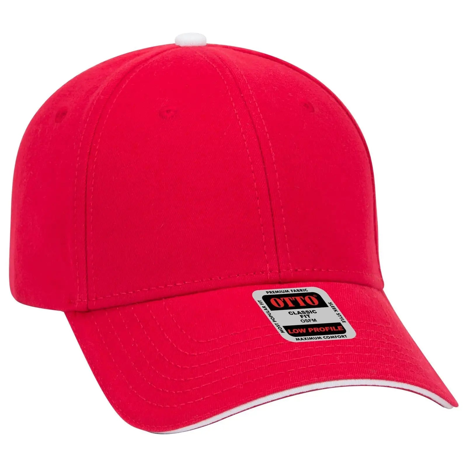 OTTO 23-370 6 Panel Low Profile Baseball Cap - Red/Red/Wht - Red/Red/Wht / 6 1/2’’ - 7 5/8’’