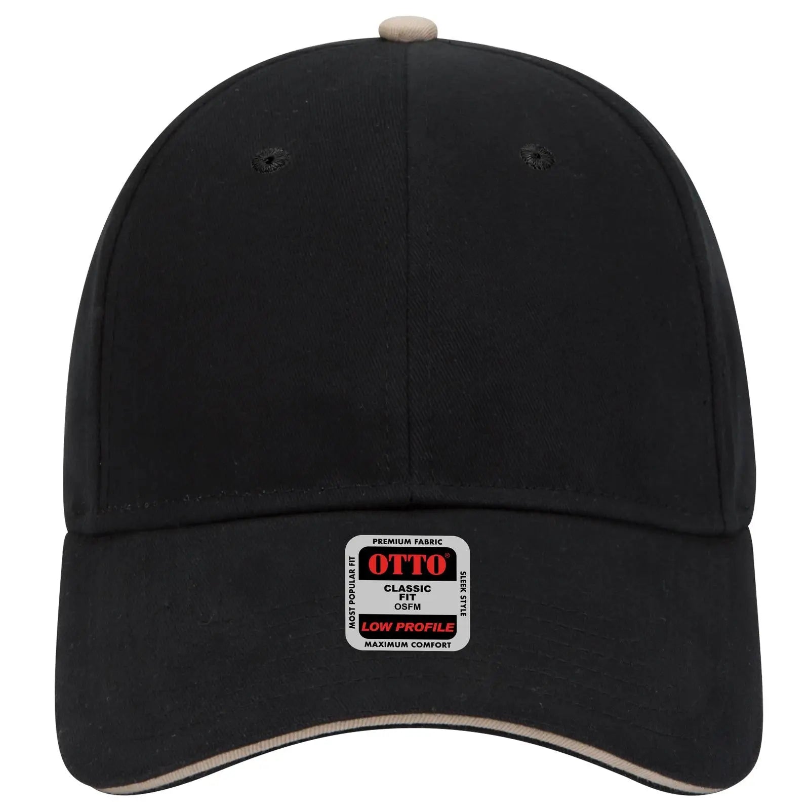 OTTO 23-430 6 Panel Low Profile Baseball Cap - Blk/Blk/Kha - Blk/Blk/Kha / 6 1/2’’ - 7 5/8’’