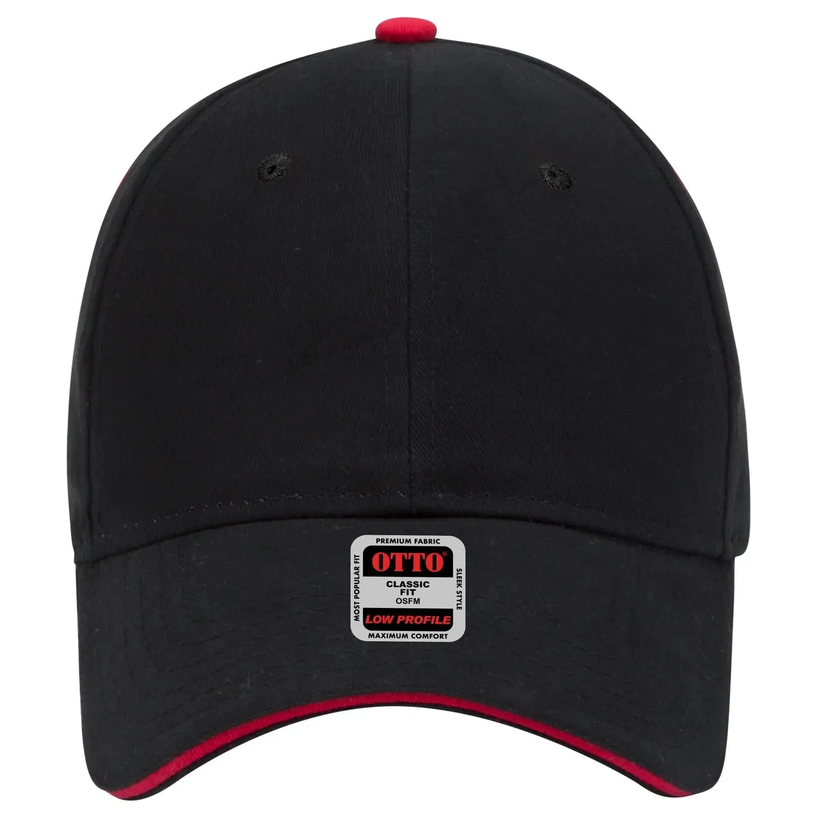 OTTO 23-430 6 Panel Low Profile Baseball Cap - Blk/Blk/Red - Blk/Blk/Red / 6 1/2’’ - 7 5/8’’
