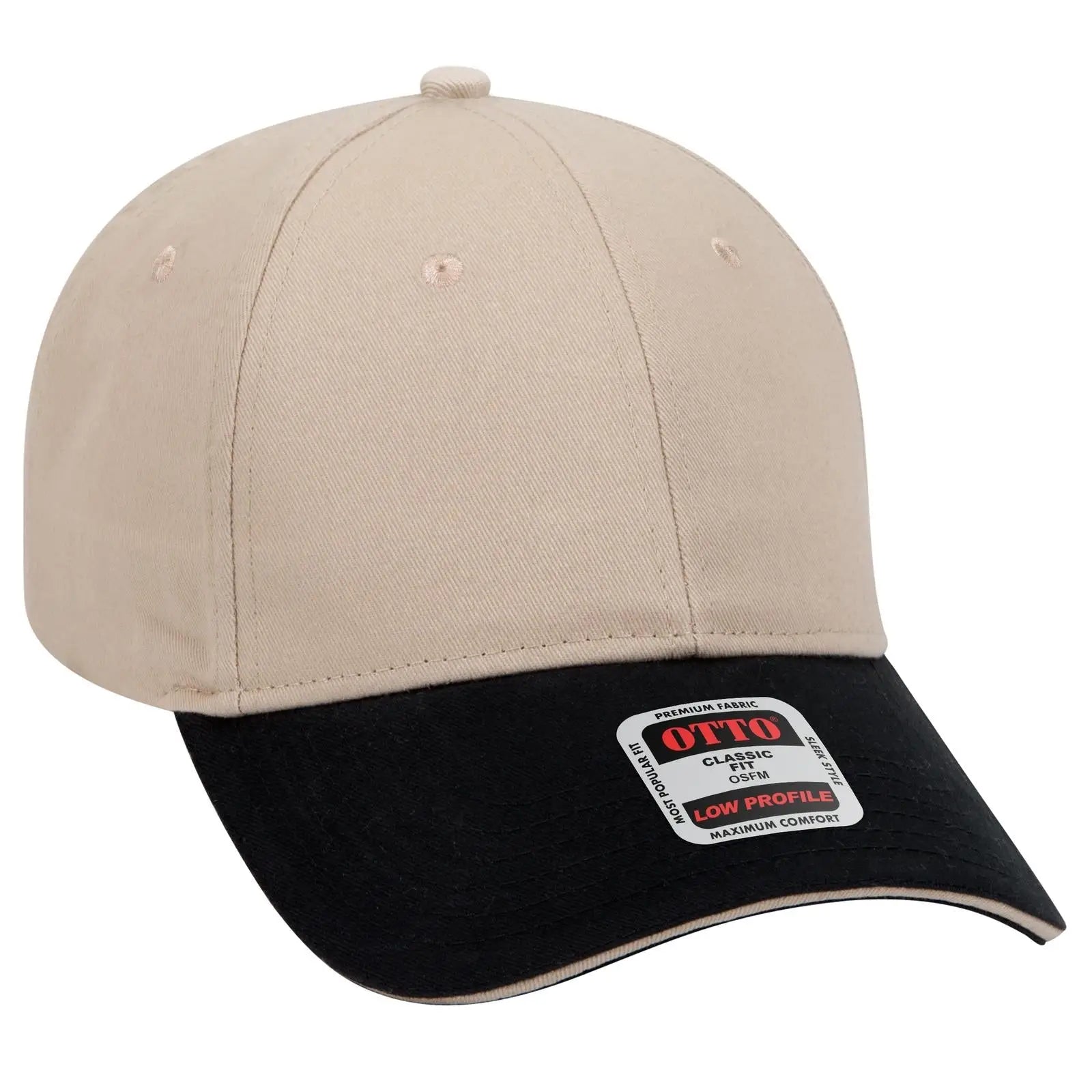 OTTO 23-430 6 Panel Low Profile Baseball Cap - Blk/Kha/Kha - Blk/Kha/Kha / 6 1/2’’ - 7 5/8’’