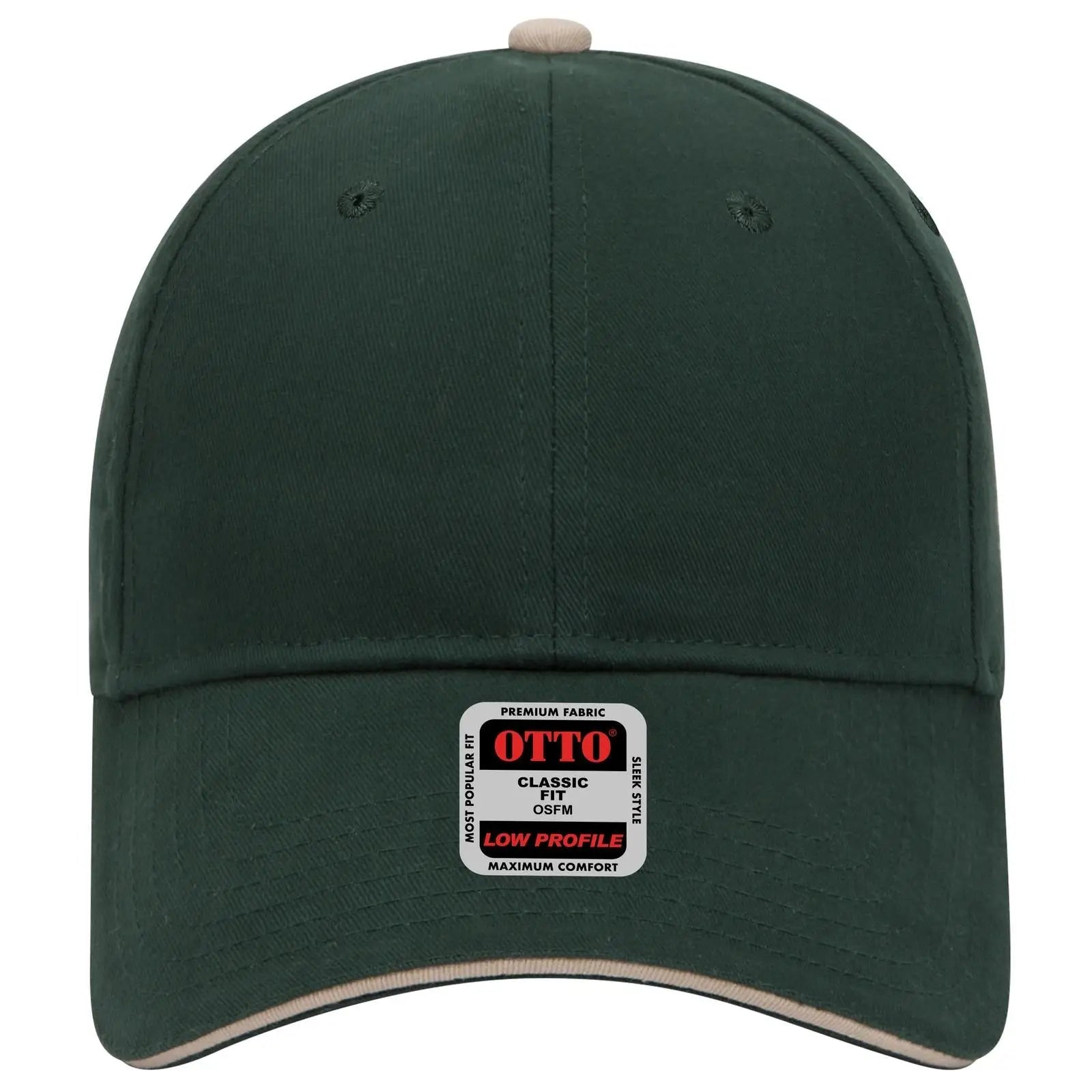 OTTO 23-430 6 Panel Low Profile Baseball Cap - Dk.Grn/Dk.Grn/Kha - Dk.Grn/Dk.Grn/Kha / 6 1/2’’ - 7 5/8’’