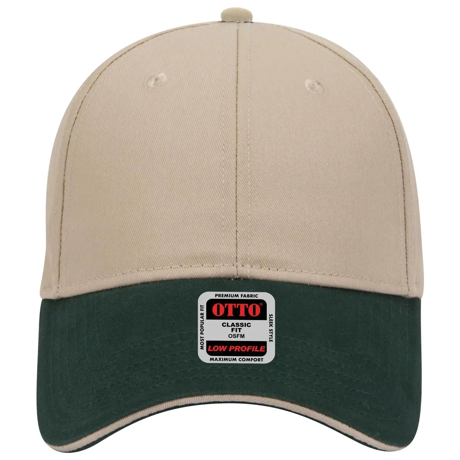 OTTO 23-430 6 Panel Low Profile Baseball Cap - Dk.Grn/Kha/Kha - Dk.Grn/Kha/Kha / 6 1/2’’ - 7 5/8’’