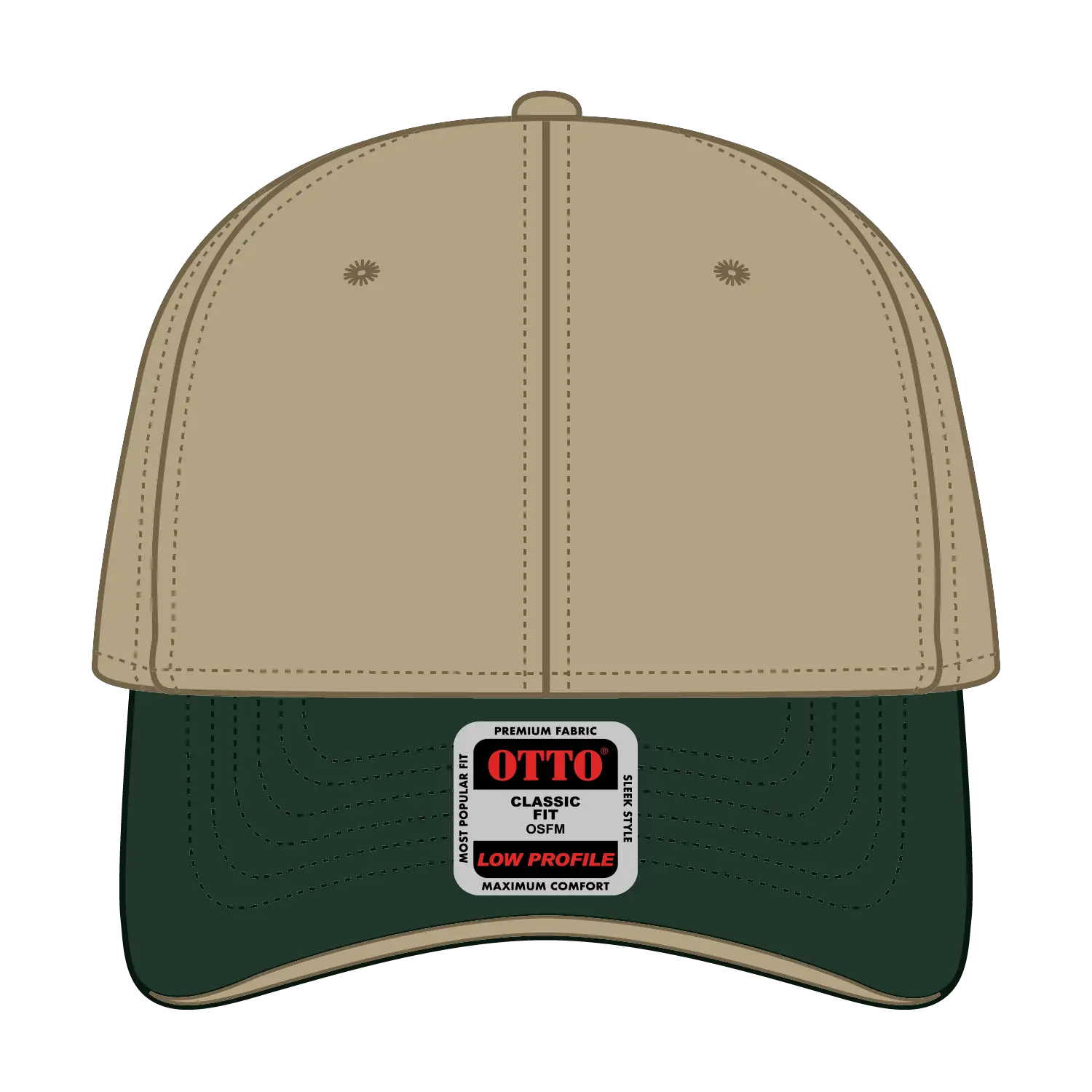 OTTO 23-430 6 Panel Low Profile Baseball Cap - Dk.Grn/Kha/Kha - Dk.Grn/Kha/Kha / 6 1/2’’ - 7 5/8’’