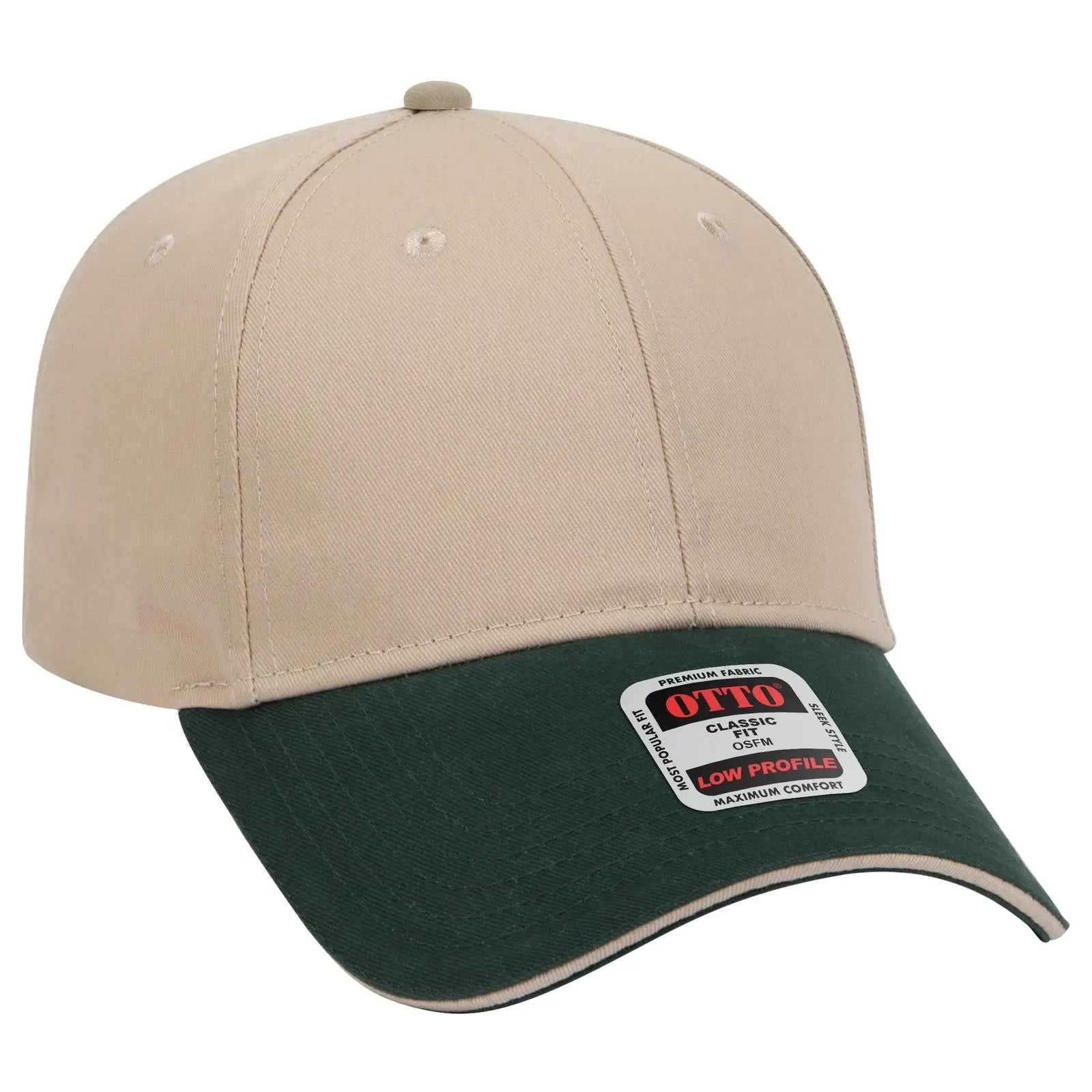 OTTO 23-430 6 Panel Low Profile Baseball Cap - Dk.Grn/Kha/Kha - Dk.Grn/Kha/Kha / 6 1/2’’ - 7 5/8’’