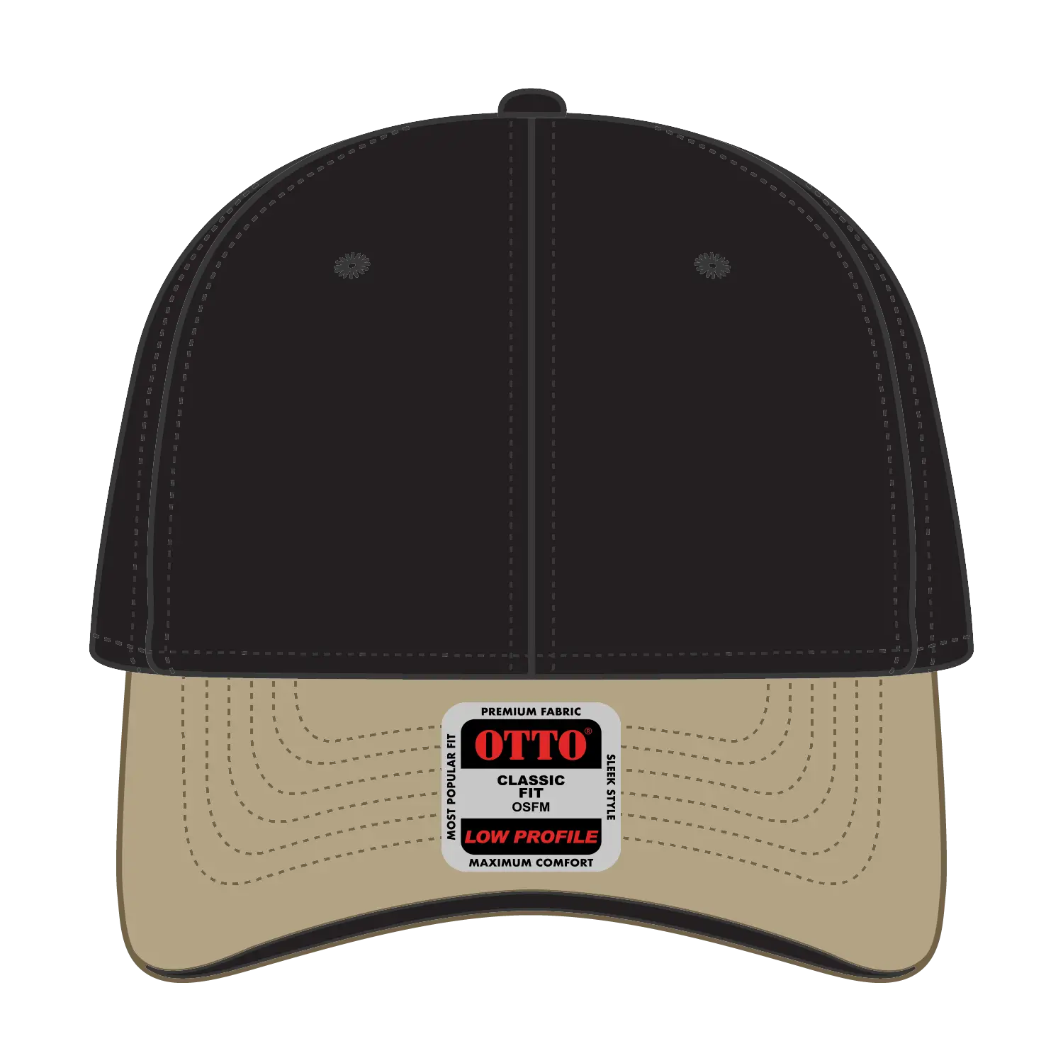 OTTO 23-430 6 Panel Low Profile Baseball Cap - Kha/Blk/Blk - Kha/Blk/Blk / 6 1/2’’ - 7 5/8’’