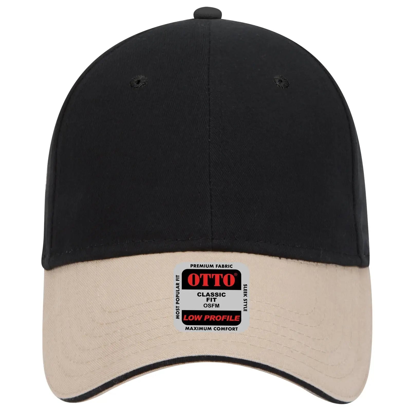 OTTO 23-430 6 Panel Low Profile Baseball Cap - Kha/Blk/Blk - Kha/Blk/Blk / 6 1/2’’ - 7 5/8’’