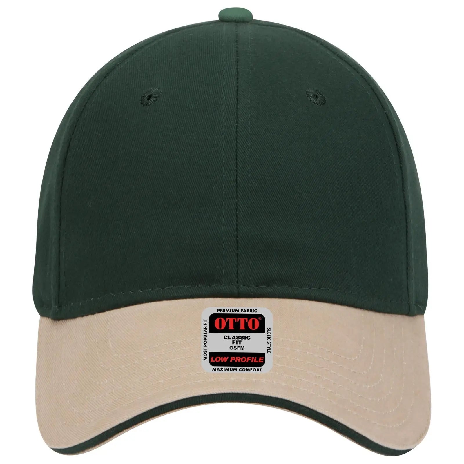 OTTO 23-430 6 Panel Low Profile Baseball Cap - Kha/Dk.Grn/Dk.Grn - Kha/Dk.Grn/Dk.Grn / 6 1/2’’ - 7 5/8’’