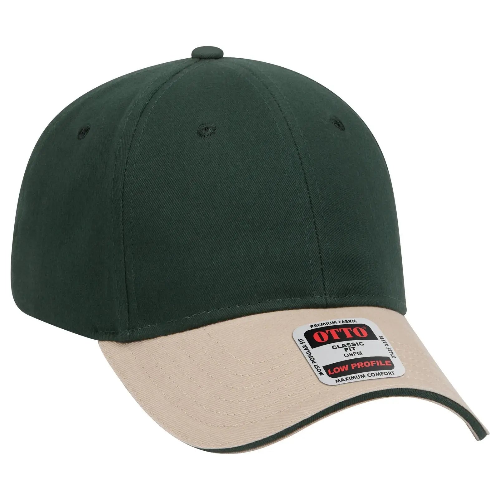 OTTO 23-430 6 Panel Low Profile Baseball Cap - Kha/Dk.Grn/Dk.Grn - Kha/Dk.Grn/Dk.Grn / 6 1/2’’ - 7 5/8’’