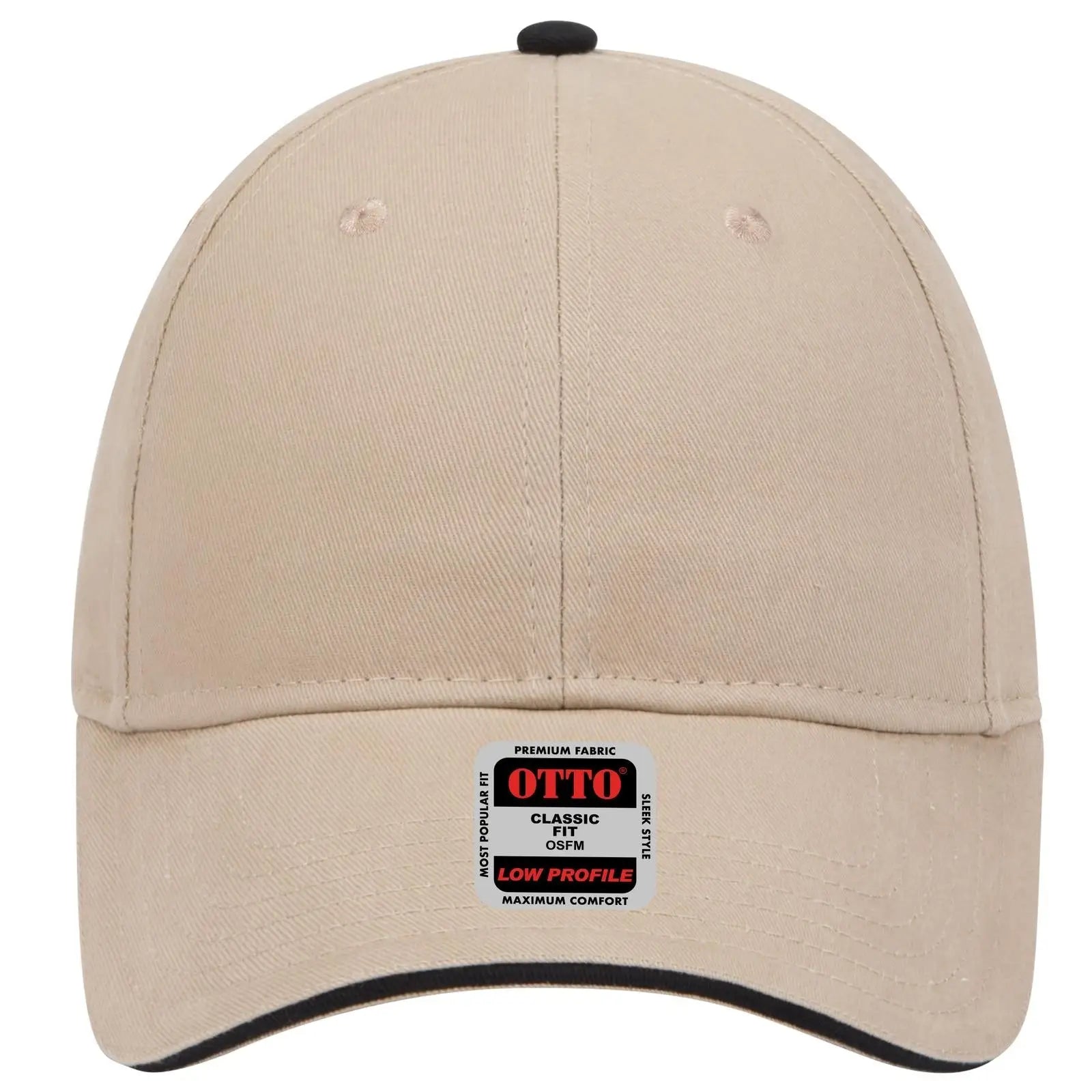 OTTO 23-430 6 Panel Low Profile Baseball Cap - Kha/Kha/Blk - Kha/Kha/Blk / 6 1/2’’ - 7 5/8’’