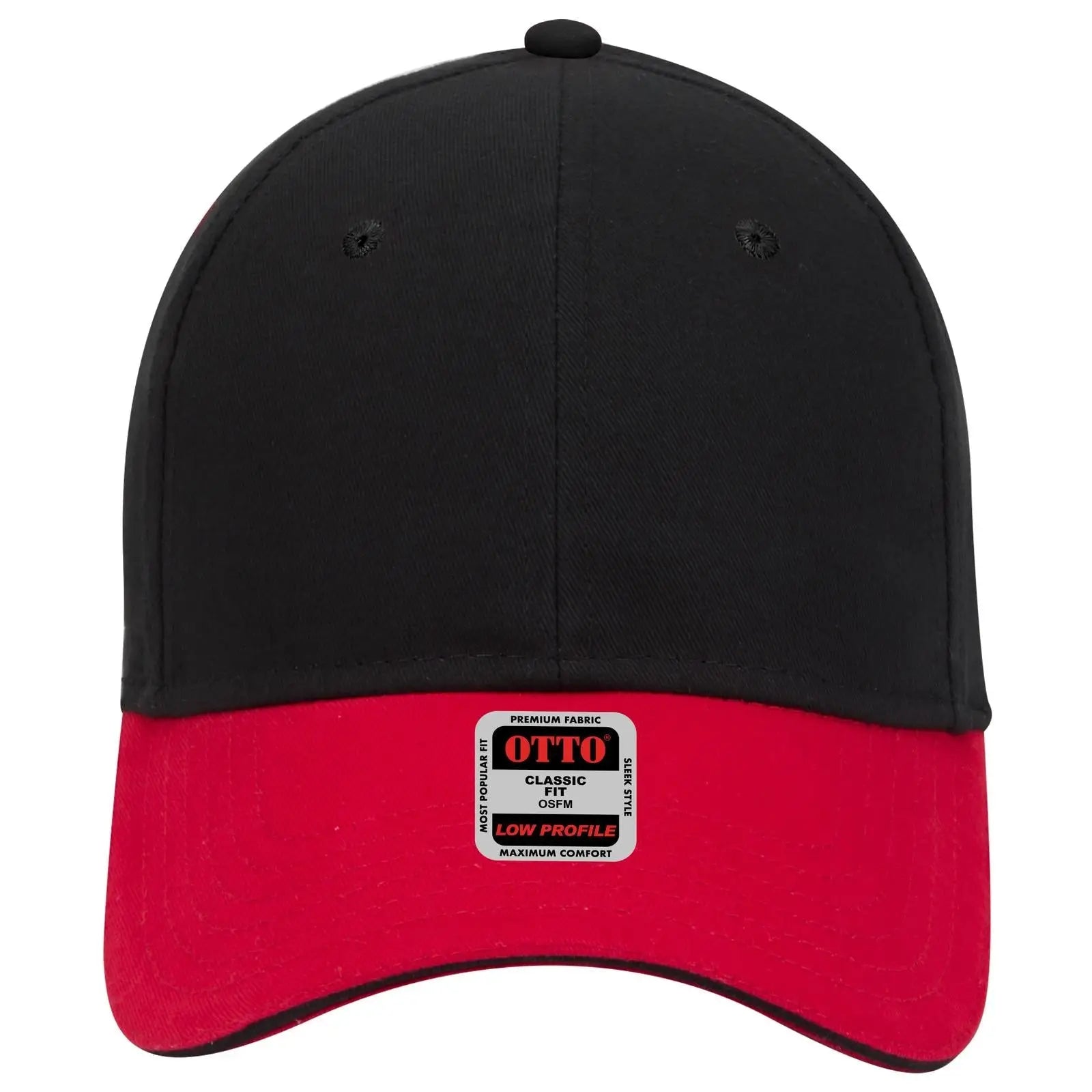 OTTO 23-430 6 Panel Low Profile Baseball Cap - Red/Blk/Blk - Red/Blk/Blk / 6 1/2’’ - 7 5/8’’