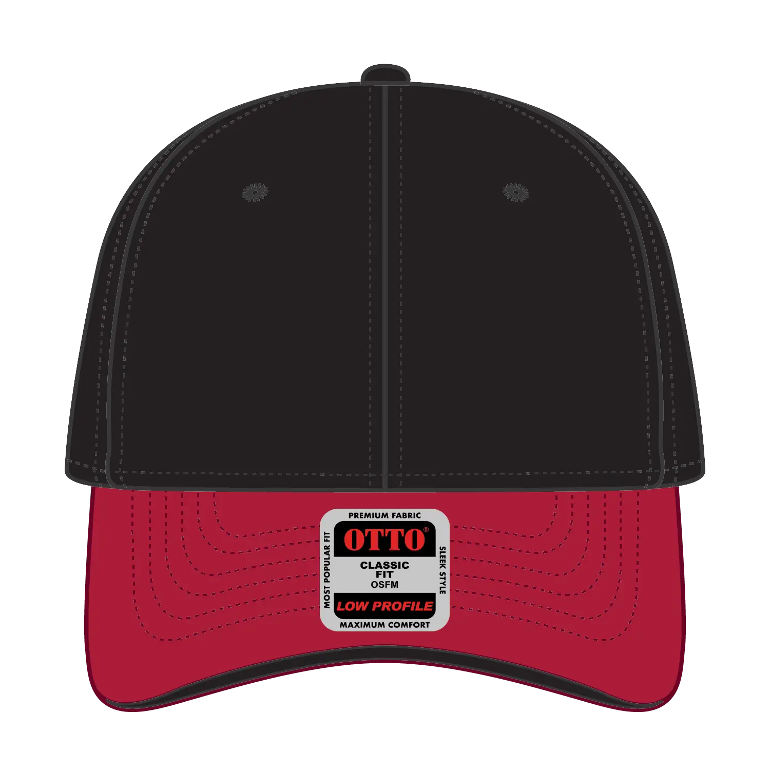 OTTO 23-430 6 Panel Low Profile Baseball Cap - Red/Blk/Blk - Red/Blk/Blk / 6 1/2’’ - 7 5/8’’
