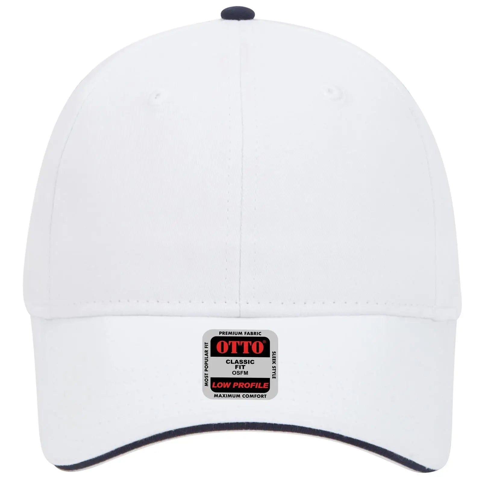 OTTO 23-430 6 Panel Low Profile Baseball Cap - Wht/Wht/Nvy - Wht/Wht/Nvy / 6 1/2’’ - 7 5/8’’