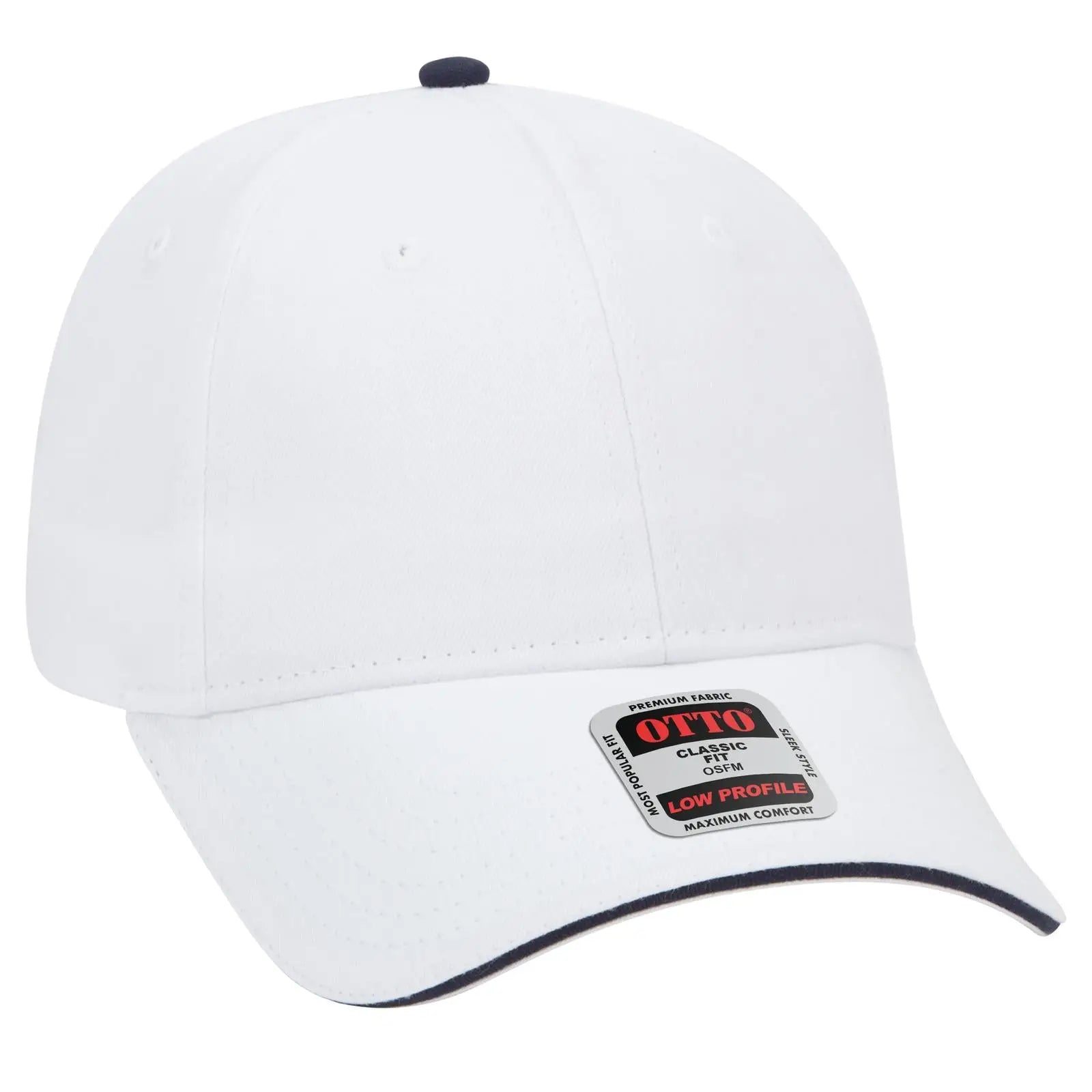 OTTO 23-430 6 Panel Low Profile Baseball Cap - Wht/Wht/Nvy - Wht/Wht/Nvy / 6 1/2’’ - 7 5/8’’