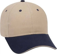 OTTO 23 430 Brushed Cotton Twill Sandwich Visor Low Profile Pro Style Cap with 6 Embroidered Eyelets Navy Khaki Khaki