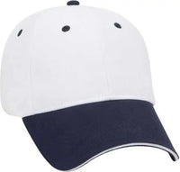 OTTO 23 430 Brushed Cotton Twill Sandwich Visor Low Profile Pro Style Cap with 6 Embroidered Eyelets Navy White White