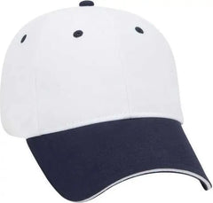 OTTO 23 430 Brushed Cotton Twill Sandwich Visor Low Profile Pro Style Cap with 6 Embroidered Eyelets Navy White White