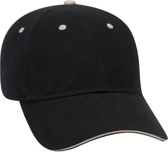 OTTO 23-430 Brushed Cotton Twill Sandwich Visor Low Profile Pro Style Cap with 6 Embroidered Eyelets - Black Black