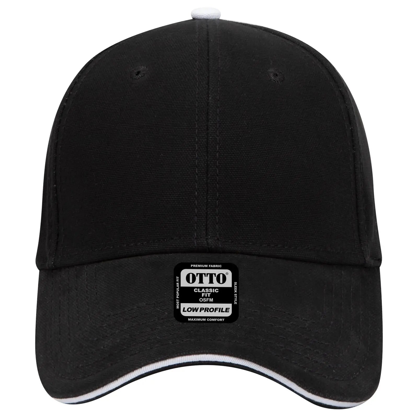 OTTO 23-484 6 Panel Low Profile Baseball Cap - Blk/Blk/Wht - Blk/Blk/Wht / 6 1/2’’ - 7 5/8’’