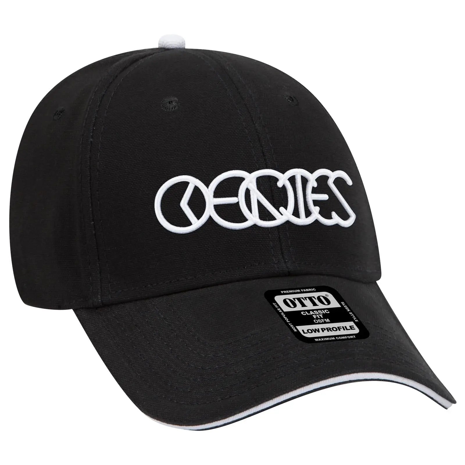 OTTO 23-484 6 Panel Low Profile Baseball Cap - Blk/Blk/Wht - Blk/Blk/Wht / 6 1/2’’ - 7 5/8’’