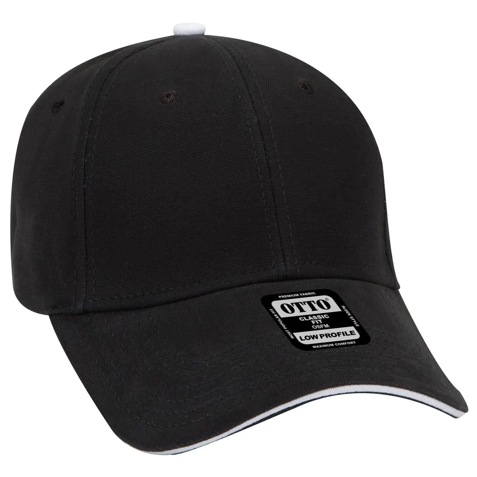OTTO 23-484 6 Panel Low Profile Baseball Cap - Blk/Blk/Wht - Blk/Blk/Wht / 6 1/2’’ - 7 5/8’’
