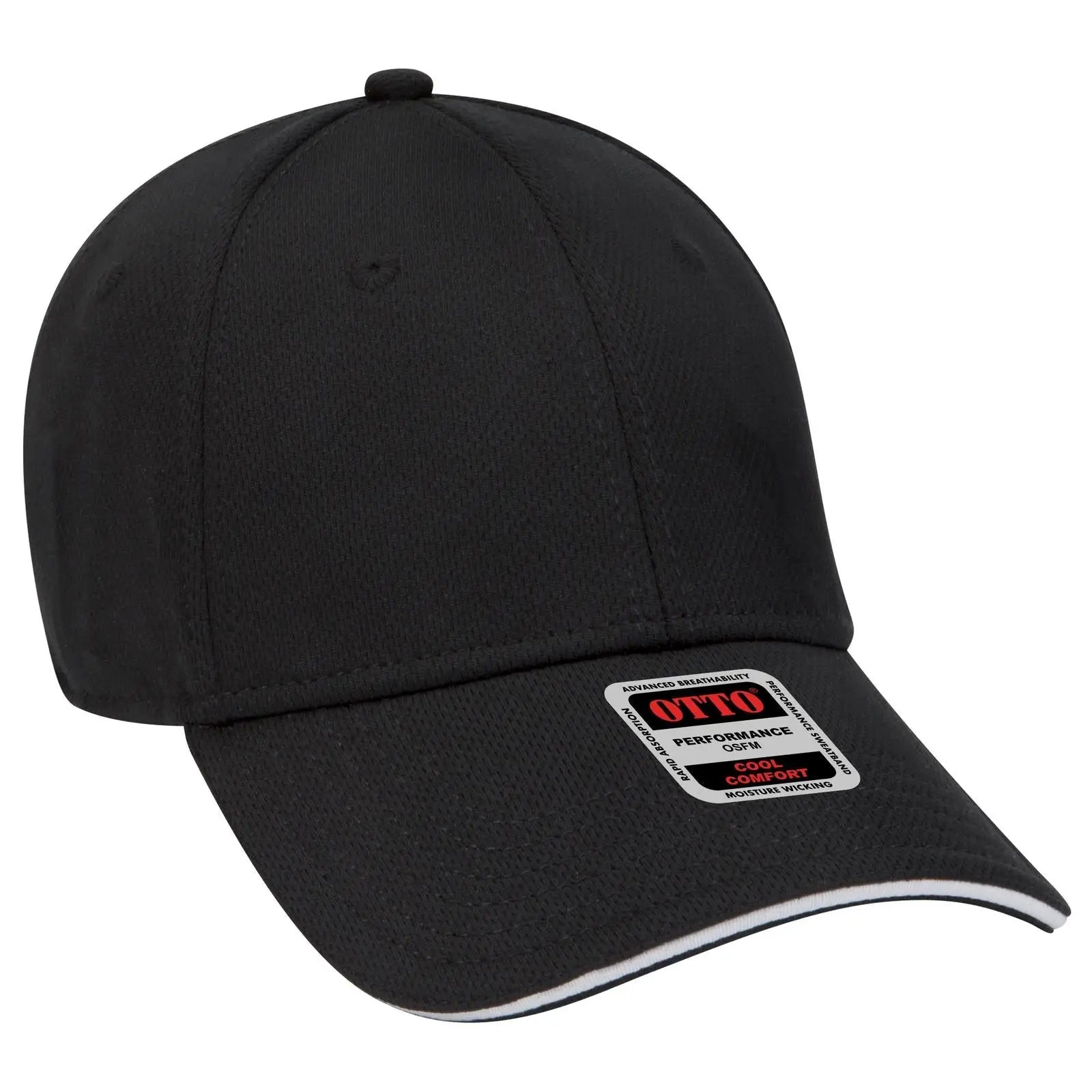 OTTO 23-735 6 Panel Low Profile Baseball Cap - Blk/Blk/Wht - Blk/Blk/Wht / 6 1/2’’ - 7 5/8’’