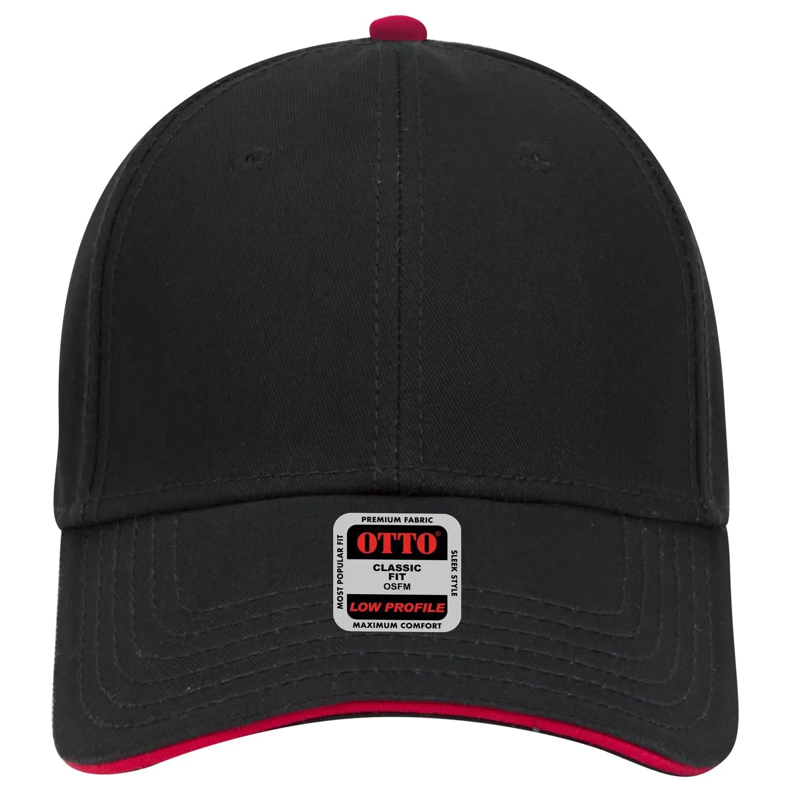 OTTO 23-766 6 Panel Low Profile Baseball Cap - Blk/Blk/Red - Blk/Blk/Red / 6 1/2’’ - 7 5/8’’