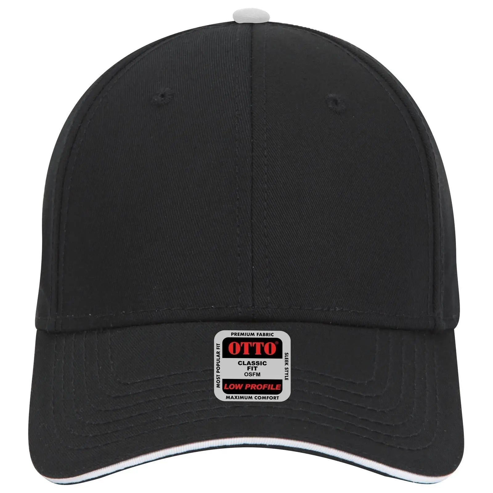OTTO 23-766 6 Panel Low Profile Baseball Cap - Blk/Blk/Wht - Blk/Blk/Wht / 6 1/2’’ - 7 5/8’’