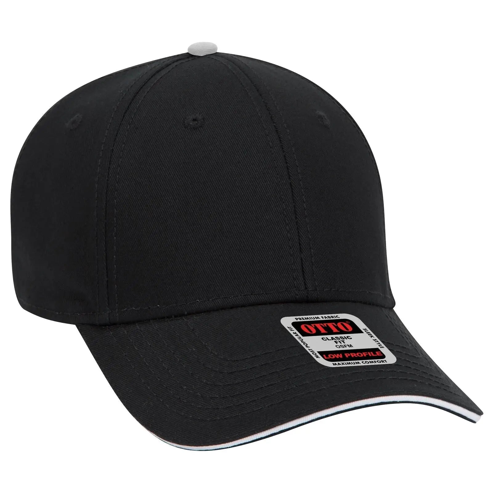 OTTO 23-766 6 Panel Low Profile Baseball Cap - Blk/Blk/Wht - Blk/Blk/Wht / 6 1/2’’ - 7 5/8’’