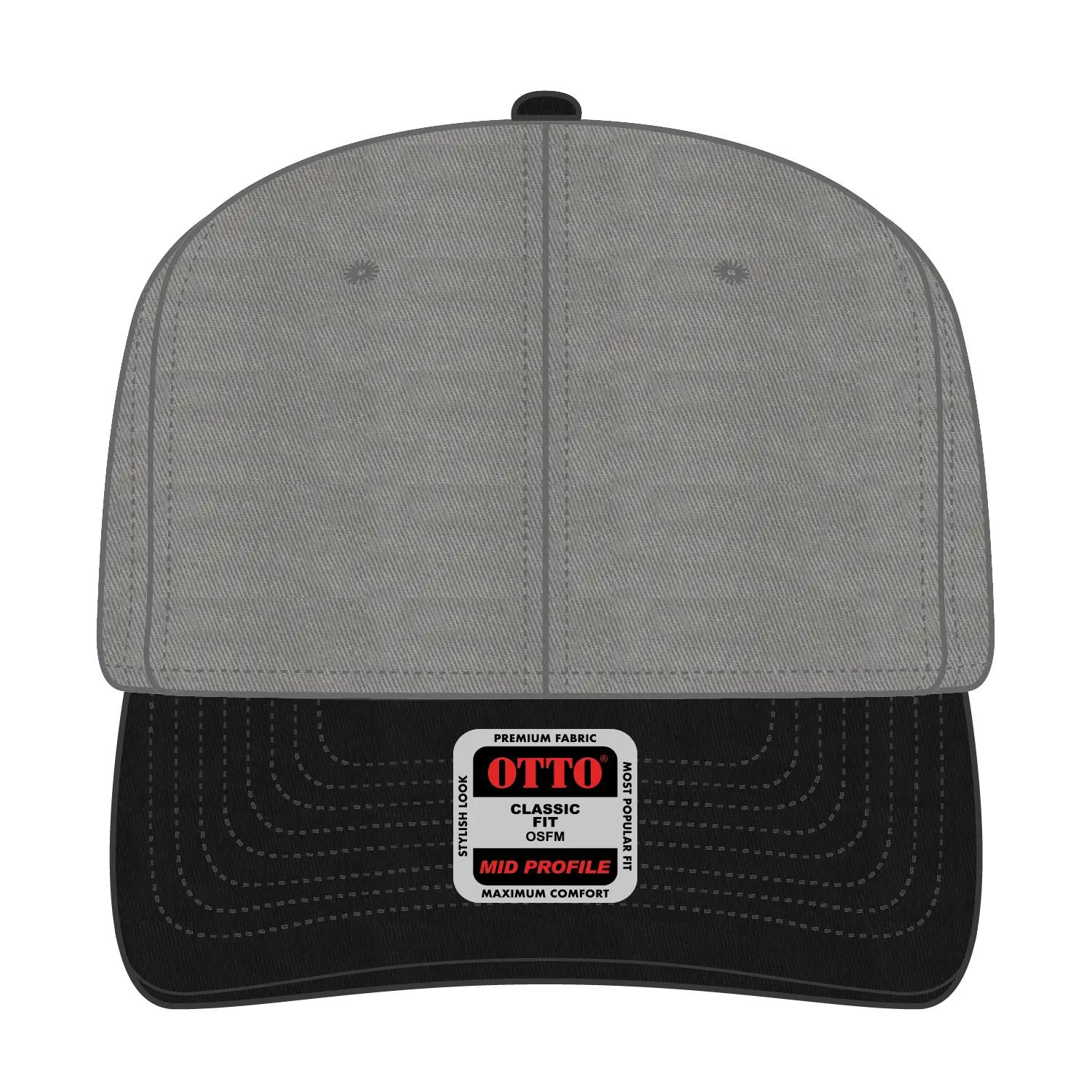 OTTO 27-079 6 Panel Mid Profile Baseball Cap - Blk/Gry - Blk/Gry / 6 1/2’’ - 7 5/8’’