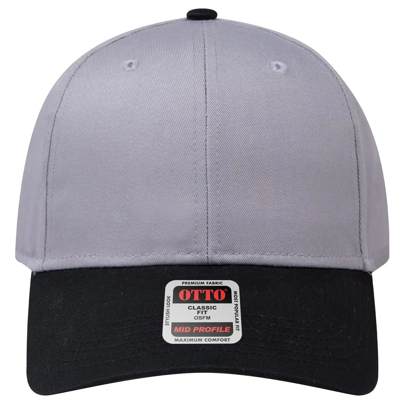 OTTO 27-079 6 Panel Mid Profile Baseball Cap - Blk/Gry - Blk/Gry / 6 1/2’’ - 7 5/8’’