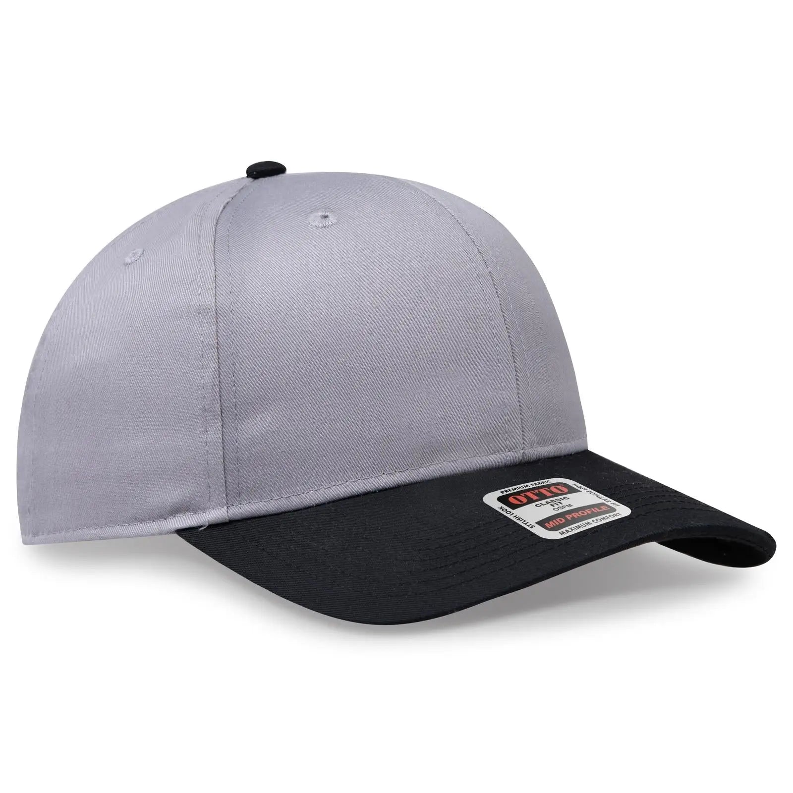 OTTO 27-079 6 Panel Mid Profile Baseball Cap - Blk/Gry - Blk/Gry / 6 1/2’’ - 7 5/8’’