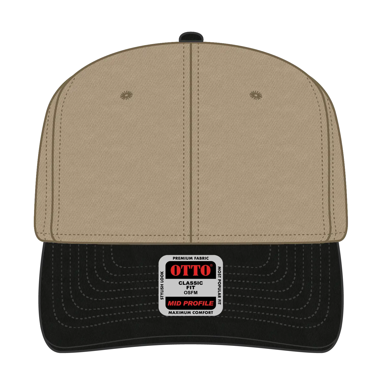 OTTO 27-079 6 Panel Mid Profile Baseball Cap - Blk/Kha - Blk/Kha / 6 1/2’’ - 7 5/8’’