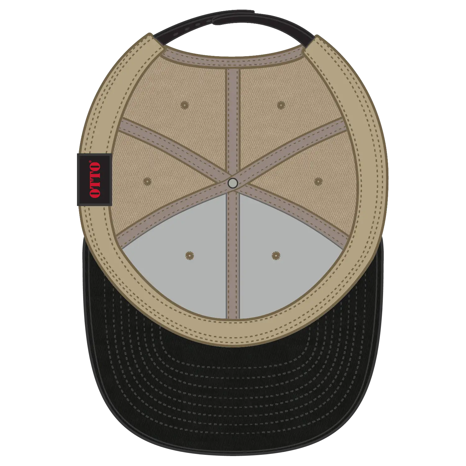 OTTO 27-079 6 Panel Mid Profile Baseball Cap - Blk/Kha - Blk/Kha / 6 1/2’’ - 7 5/8’’