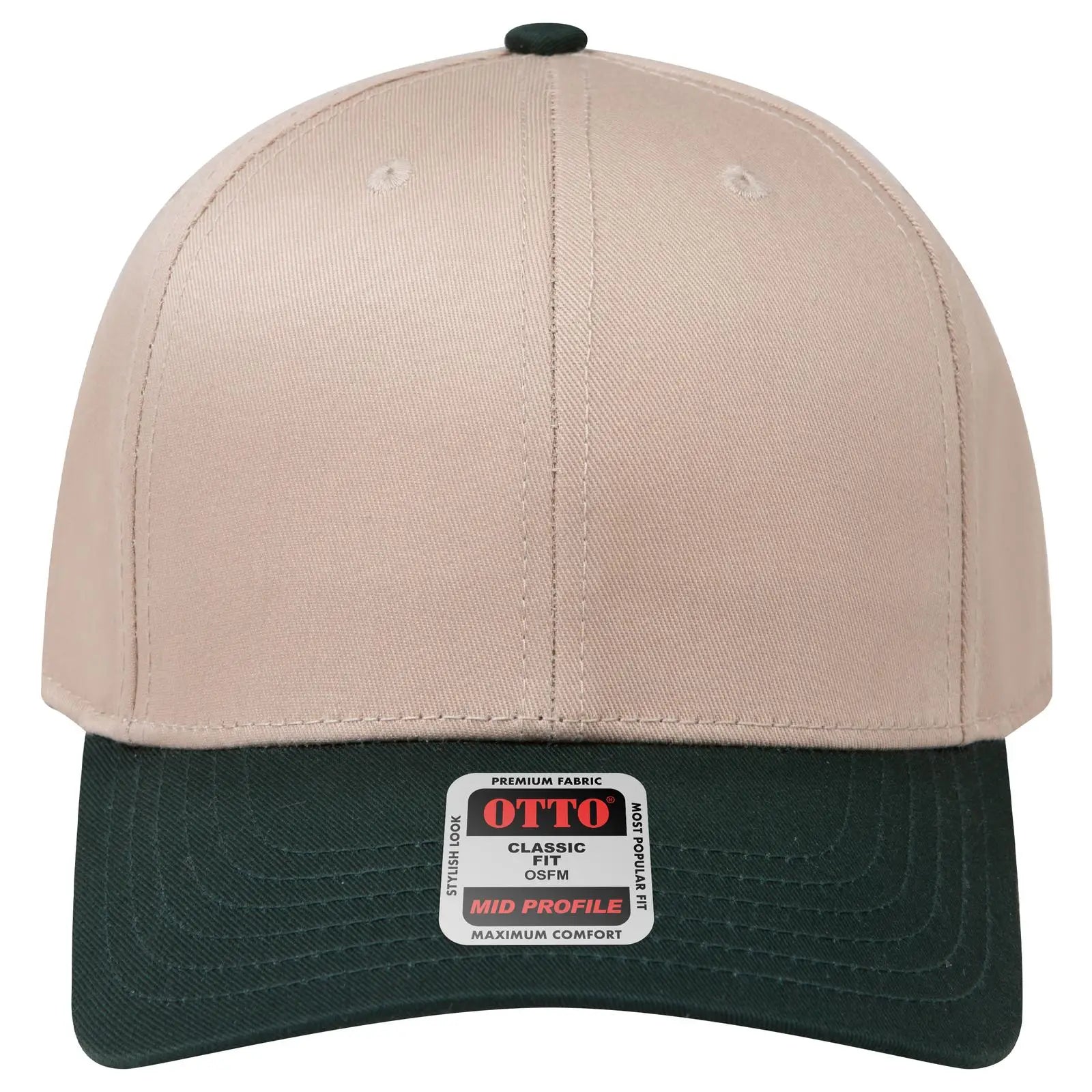 OTTO 27-079 6 Panel Mid Profile Baseball Cap - Dk.Grn/Kha - Dk.Grn/Kha / 6 1/2’’ - 7 5/8’’