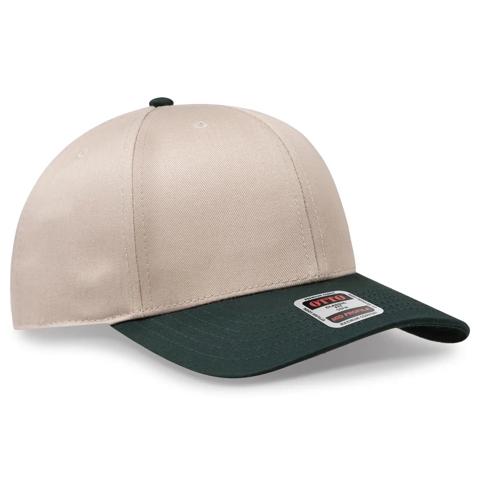 OTTO 27-079 6 Panel Mid Profile Baseball Cap - Dk.Grn/Kha - Dk.Grn/Kha / 6 1/2’’ - 7 5/8’’