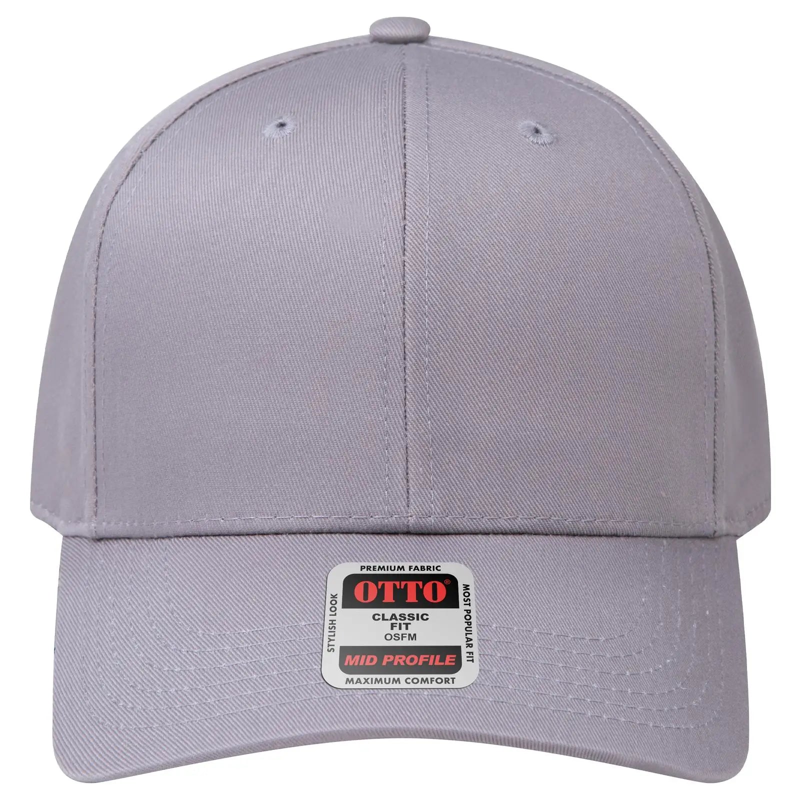 OTTO 27-079 6 Panel Mid Profile Baseball Cap - Gray - Gray / 6 1/2’’ - 7 5/8’’