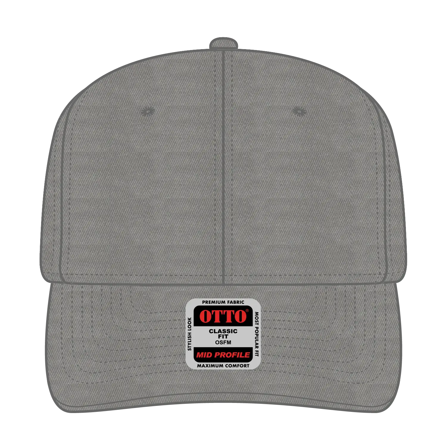 OTTO 27-079 6 Panel Mid Profile Baseball Cap - Gray - Gray / 6 1/2’’ - 7 5/8’’