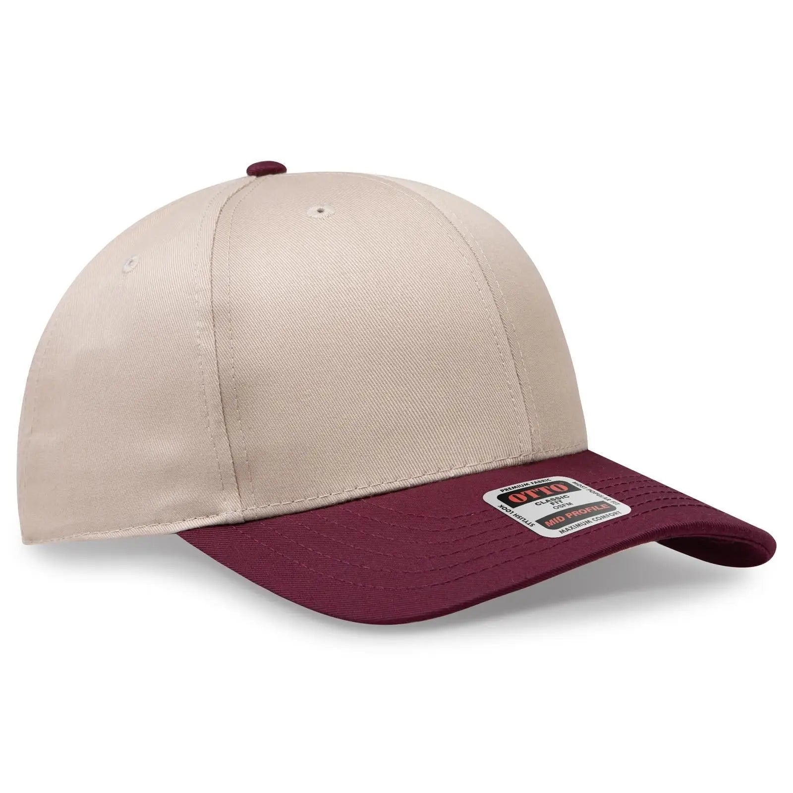 OTTO 27-079 6 Panel Mid Profile Baseball Cap - Marn/Kha - Marn/Kha / 6 1/2’’ - 7 5/8’’