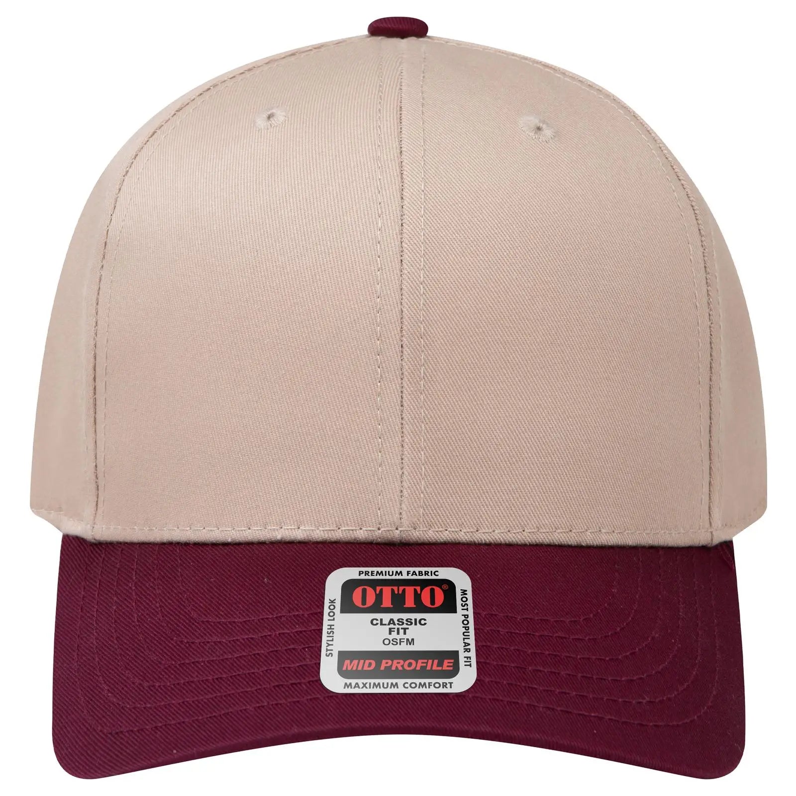 OTTO 27-079 6 Panel Mid Profile Baseball Cap - Marn/Kha - Marn/Kha / 6 1/2’’ - 7 5/8’’