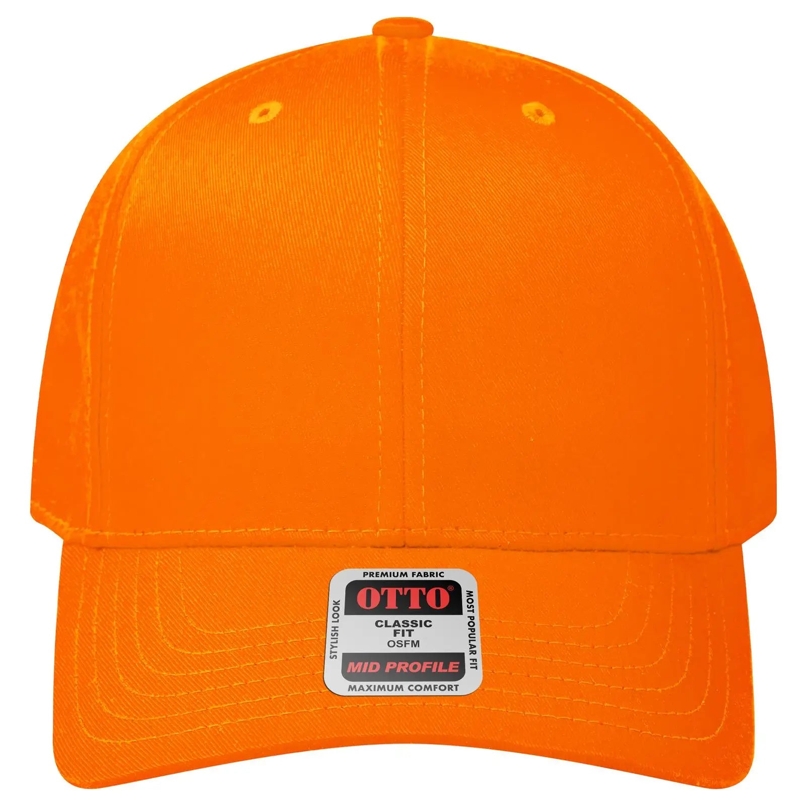 OTTO 27-079 6 Panel Mid Profile Baseball Cap - N. Orange - N. Orange / 6 1/2’’ - 7 5/8’’