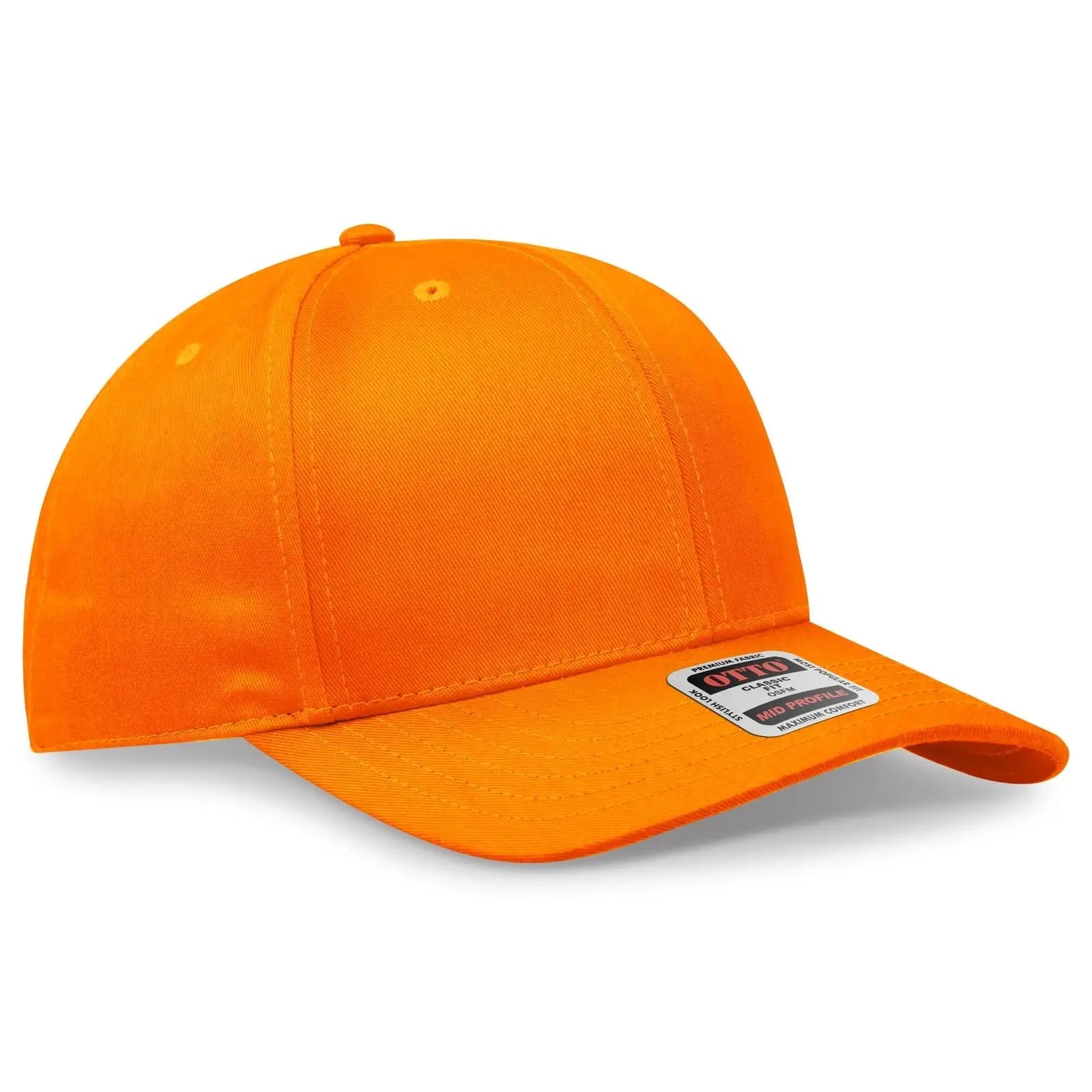 OTTO 27-079 6 Panel Mid Profile Baseball Cap - N. Orange - N. Orange / 6 1/2’’ - 7 5/8’’