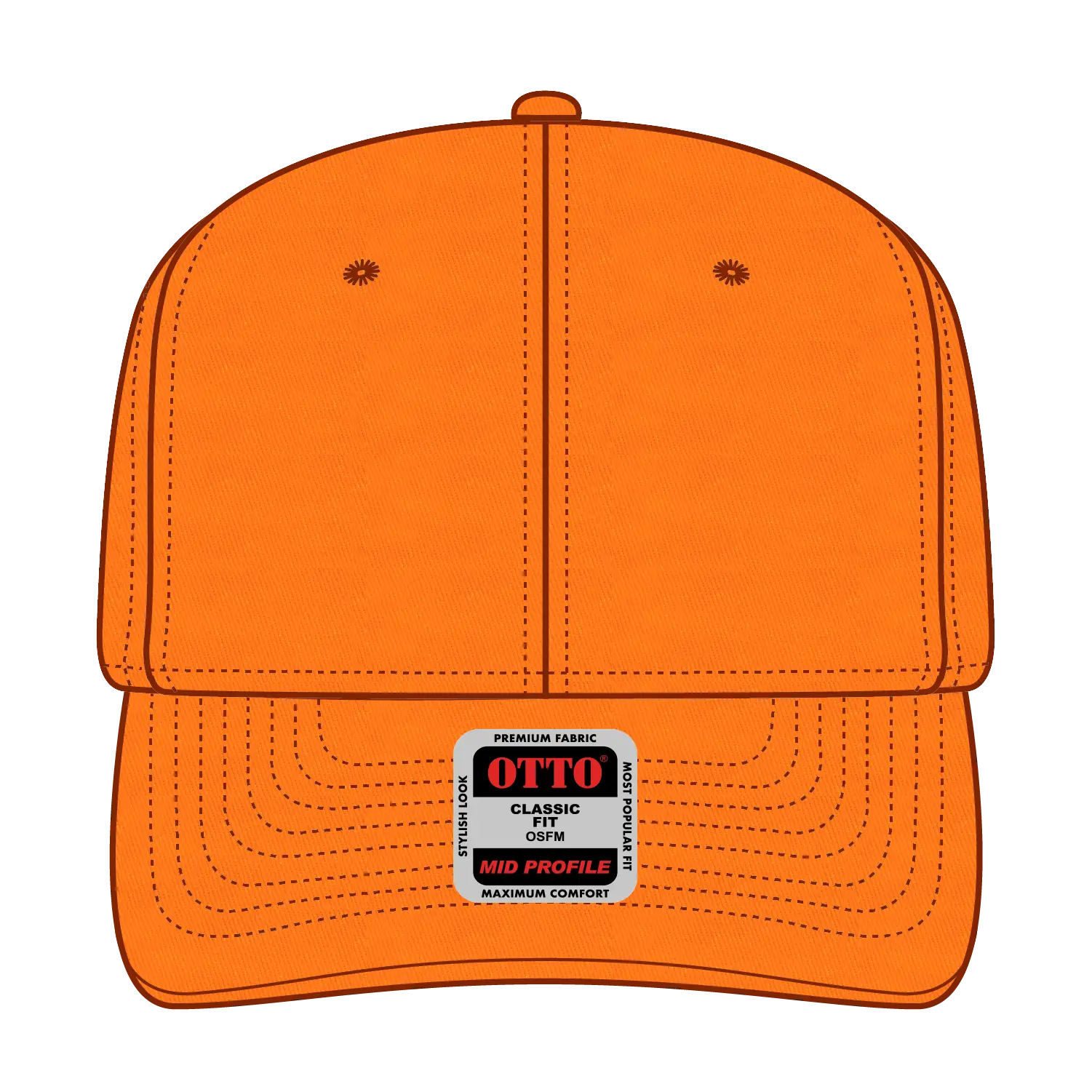 OTTO 27-079 6 Panel Mid Profile Baseball Cap - N. Orange - N. Orange / 6 1/2’’ - 7 5/8’’