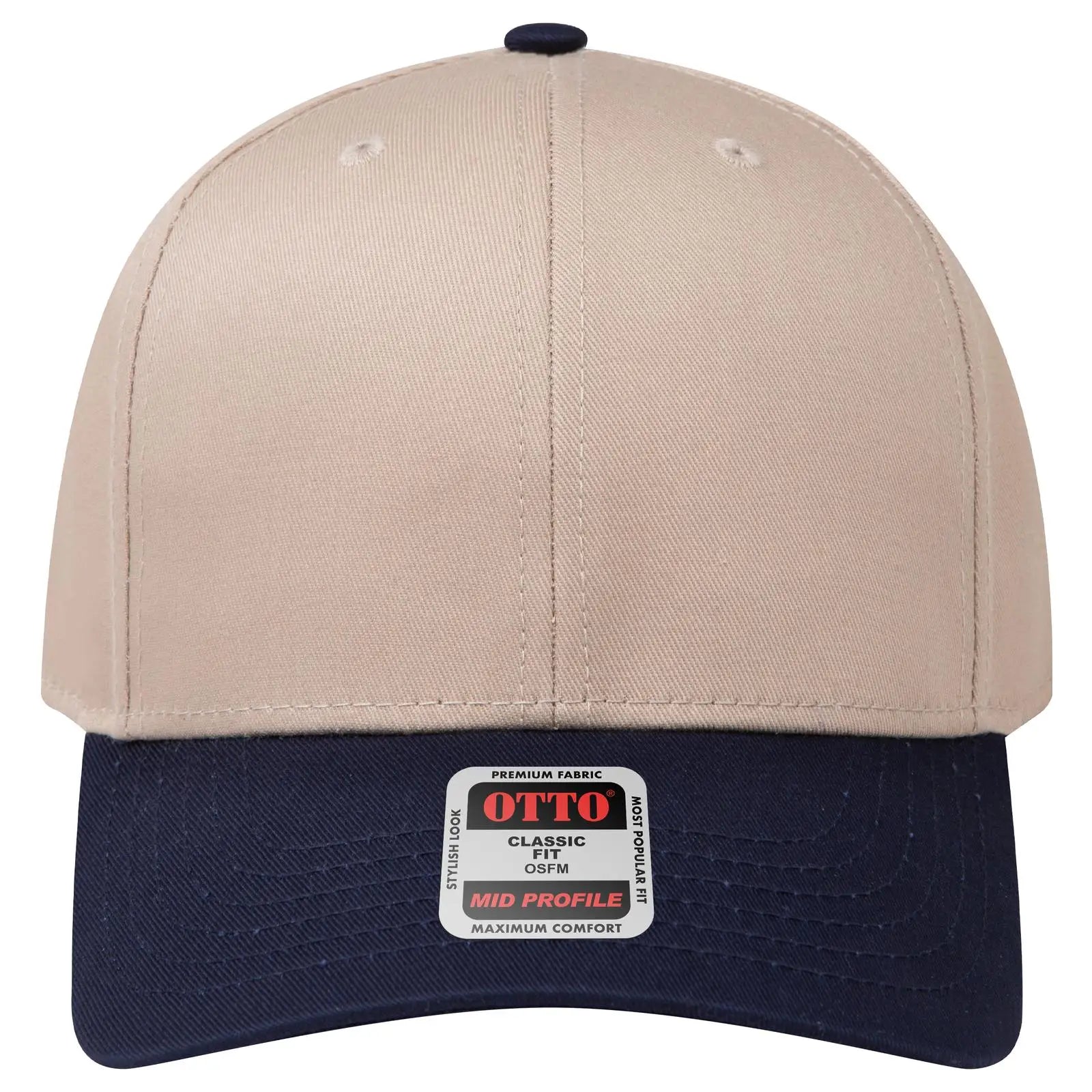 OTTO 27-079 6 Panel Mid Profile Baseball Cap - Nvy/Kha - Nvy/Kha / 6 1/2’’ - 7 5/8’’